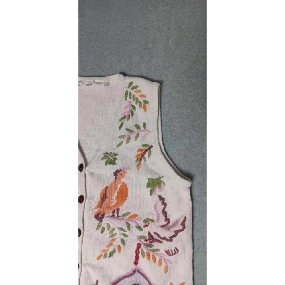 Bird Embroidered Knitted Sweater Vest Womens Size Petite Medium White Birds And - Picture 4 of 10